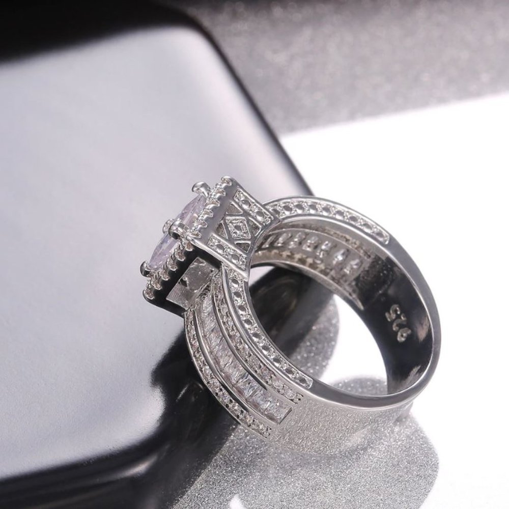 NEW 925 Sterling Silver Princess Cut Diamond Ring - Picture 7 of 7